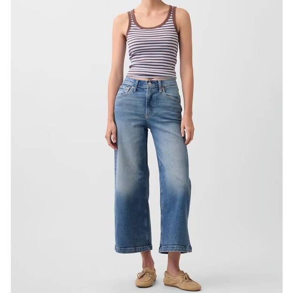 Gap Stride high rise wide leg ankle crop jeans womens 14 / 32 medium wash denim